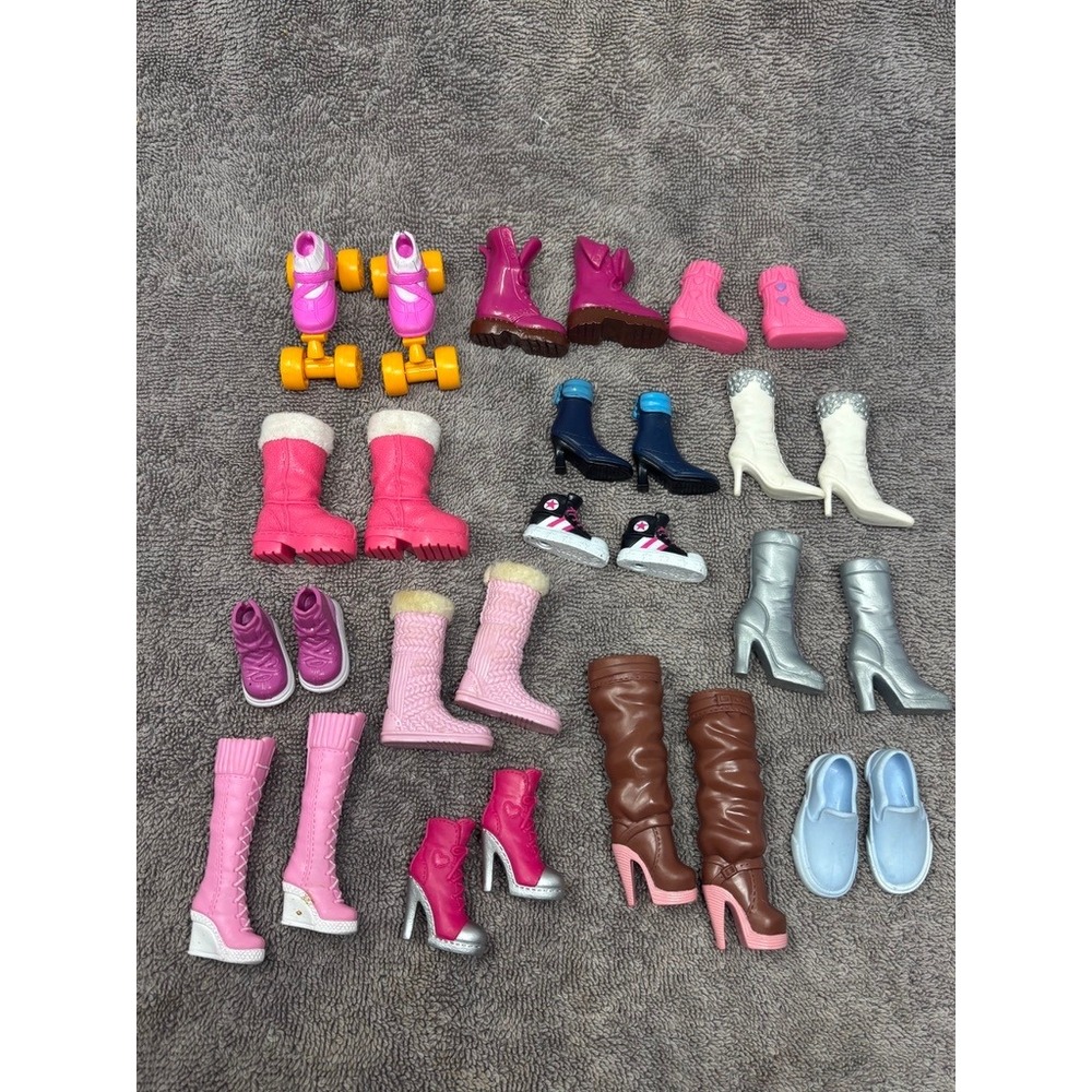 Barbie Doll Shoe Lot Pink Silver Roller Skates Boots Heels Sneakers 14 Pairs